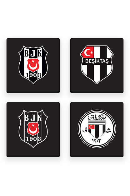 Beşiktaş Retro Armalar Ahşap Bardak Altlığı 4'lü Set