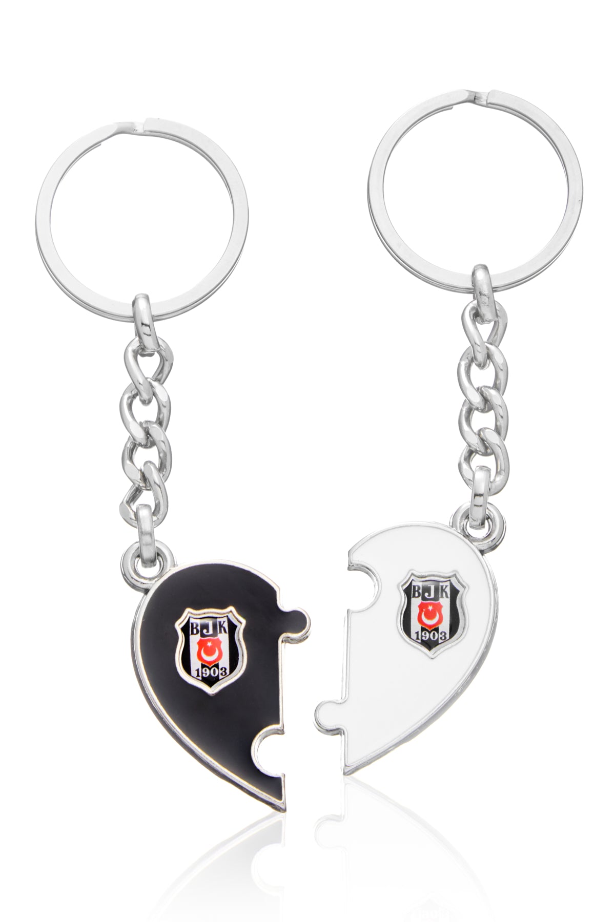 Beşiktaş Kişiye Özel Çift Kalp Anahtarlık - Sevgiliye Hediye