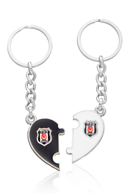 Beşiktaş Kişiye Özel Çift Kalp Anahtarlık - Sevgiliye Hediye