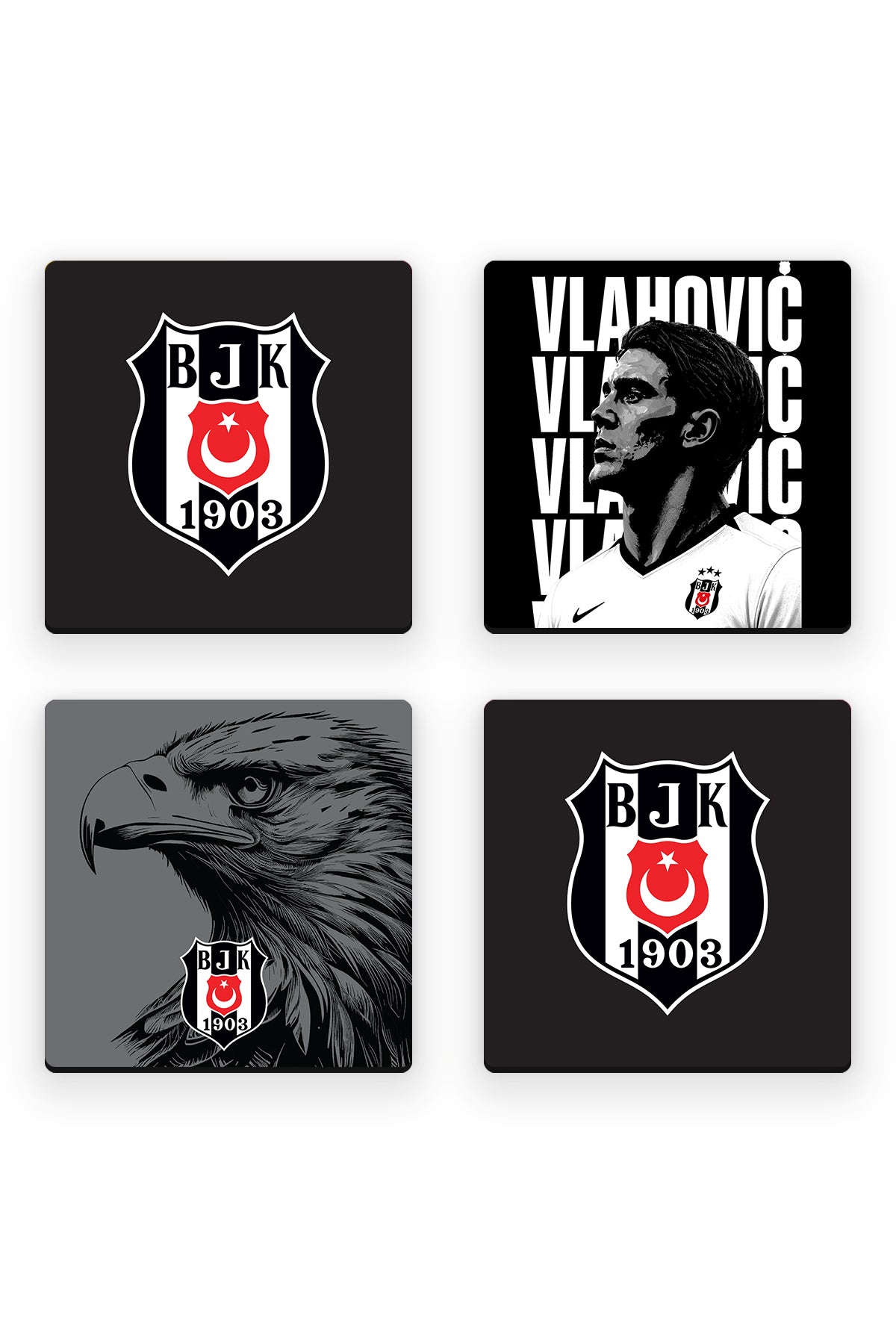 Beşiktaş Vlahovic Kartal Ahşap Bardak Altlığı 4'lü Set