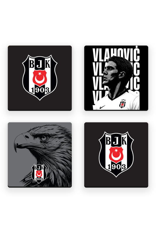 Beşiktaş Vlahovic Kartal Ahşap Bardak Altlığı 4'lü Set