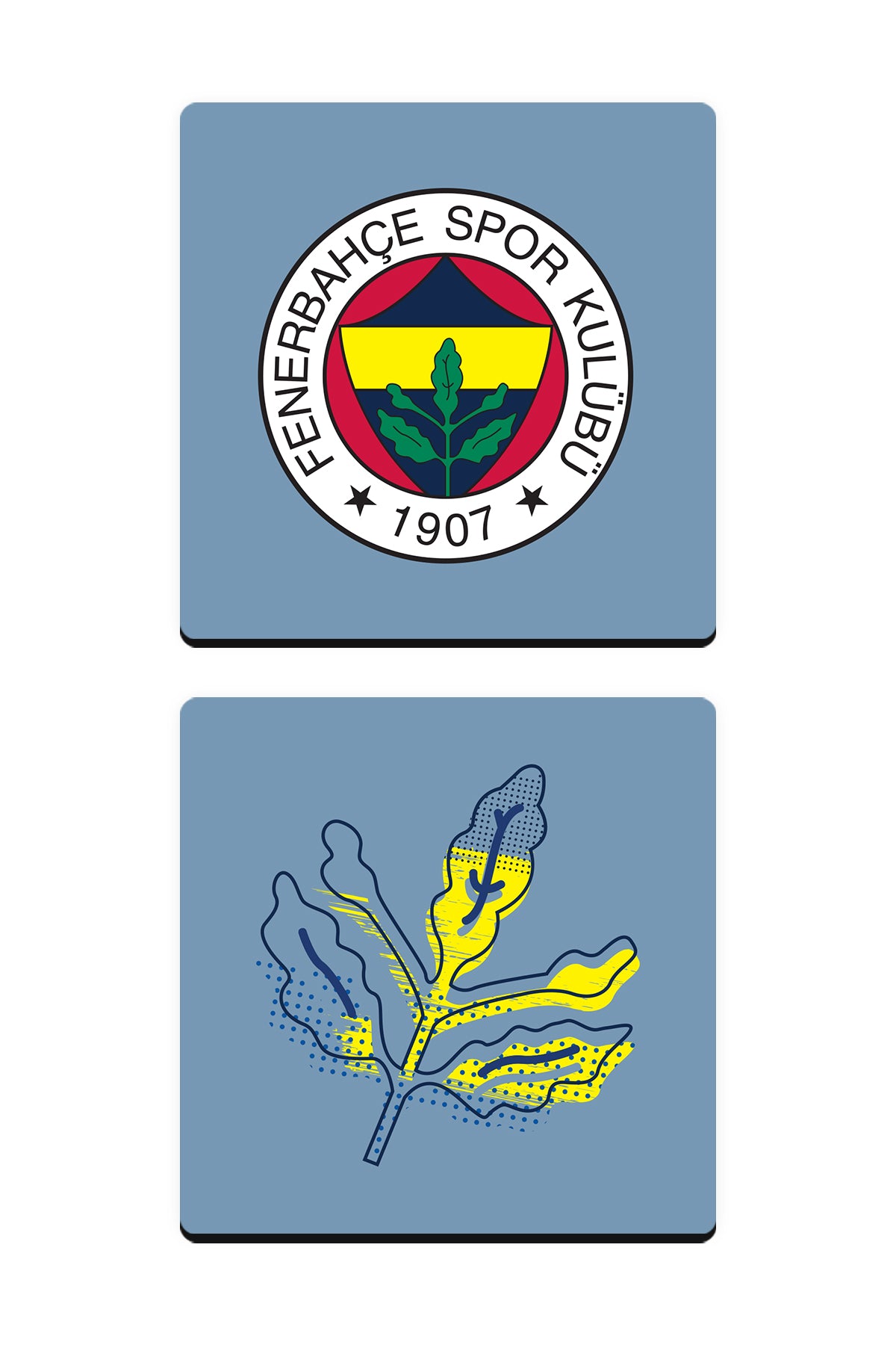 Fenerbahçe Arma Palamut Buz Mavi Ahşap Bardak Altlığı 2'li Set