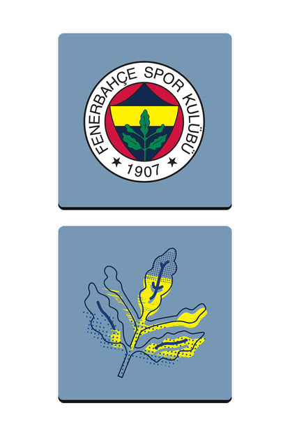 Fenerbahçe Arma Palamut Buz Mavi Ahşap Bardak Altlığı 2'li Set
