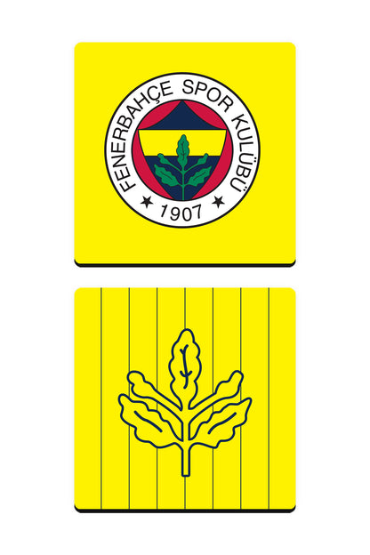Fenerbahçe Arma Palamut Sarı Ahşap Bardak Altlığı 2'li Set