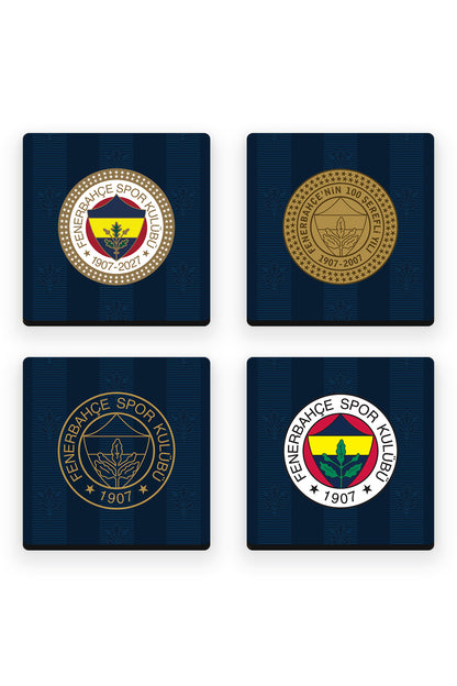 Fenerbahçe Armalar Ahşap Bardak Altlığı 4'lü Set