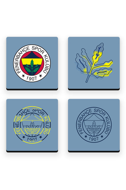 Fenerbahçe Buz Mavi Ahşap Bardak Altlığı 4'lü Set