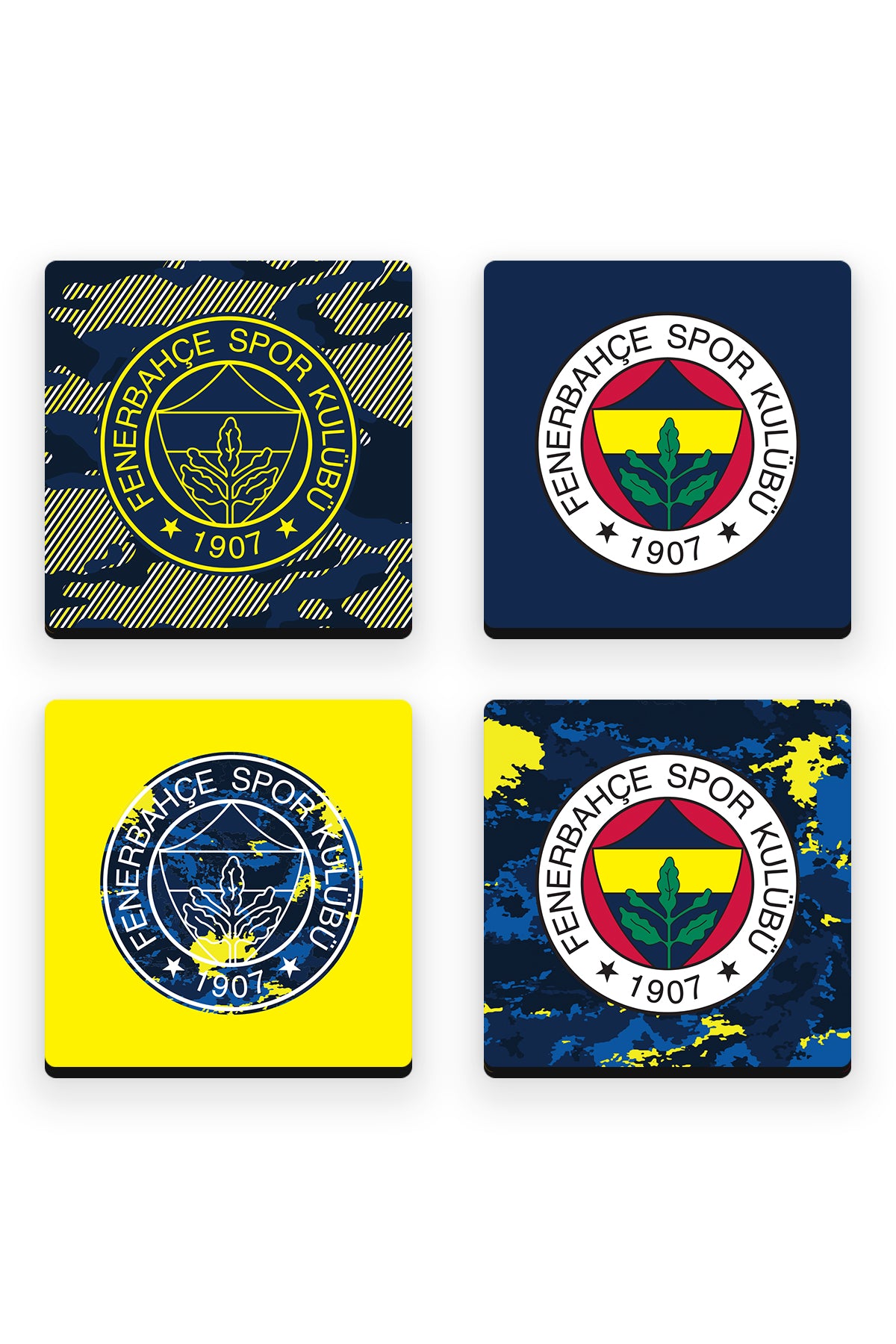 Fenerbahçe Kamuflaj Armalar Ahşap Bardak Altlığı 4'lü Set
