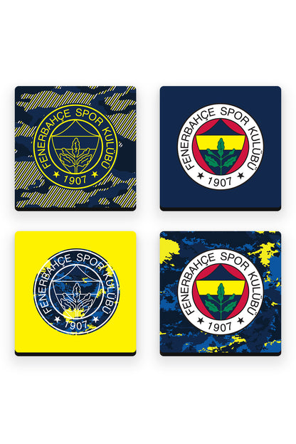 Fenerbahçe Kamuflaj Armalar Ahşap Bardak Altlığı 4'lü Set