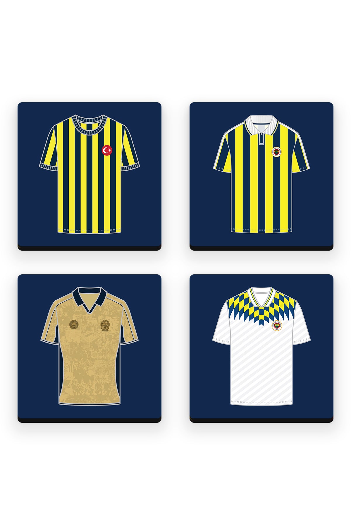 Fenerbahçe Retro Formalar Ahşap Bardak Altlığı 4'lü Set