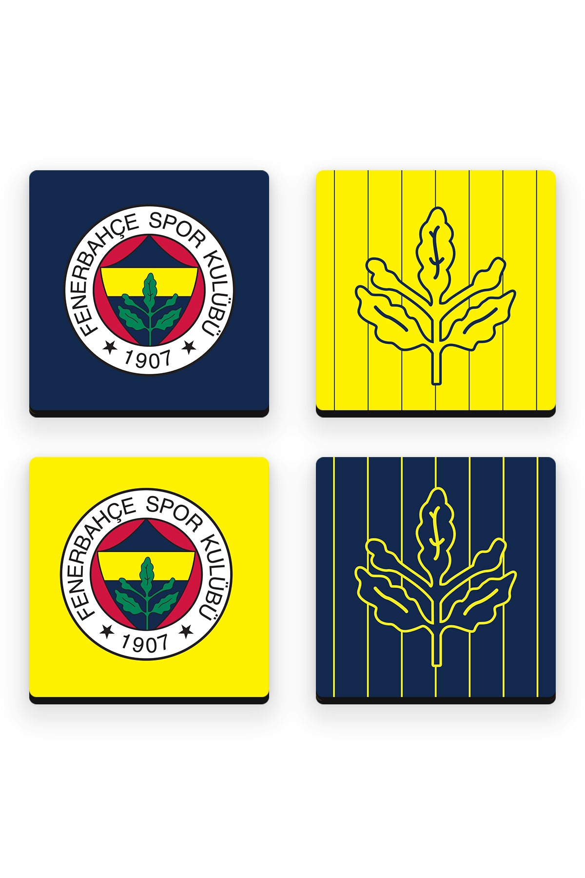 Fenerbahçe Sarı Lacivert Palamut Ahşap Bardak Altlığı 4'lü Set