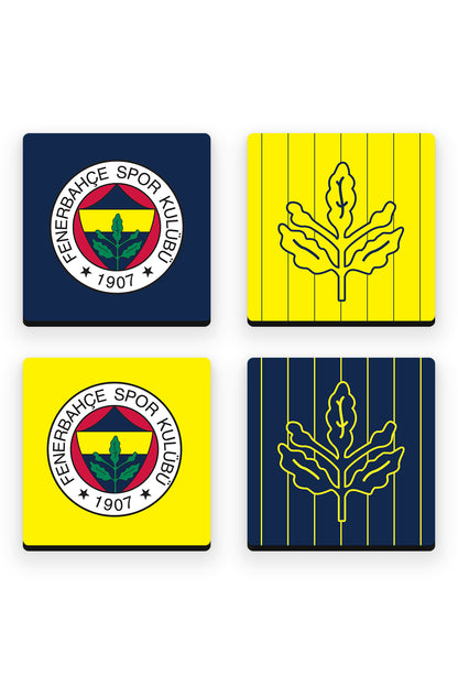 Fenerbahçe Sarı Lacivert Palamut Ahşap Bardak Altlığı 4'lü Set