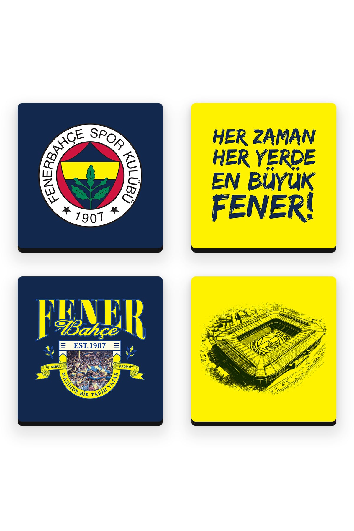 Fenerbahçe Stadyum Slogan Ahşap Bardak Altlığı 4'lü Set