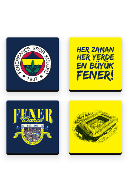 Fenerbahçe Stadyum Slogan Ahşap Bardak Altlığı 4'lü Set