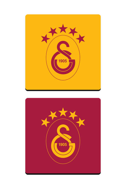 Galatasaray 5 Yıldız Sarı Kırmızı Ahşap Bardak Altlığı 2'li Set