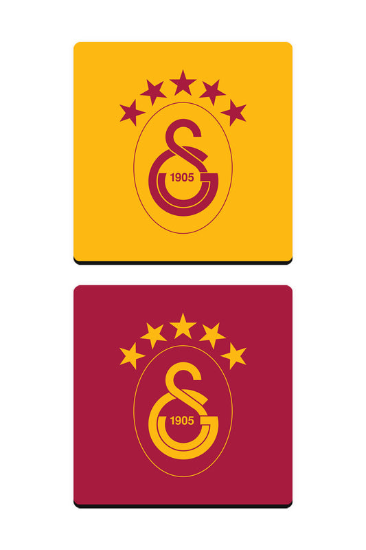 Galatasaray 5 Yıldız Sarı Kırmızı Ahşap Bardak Altlığı 2'li Set