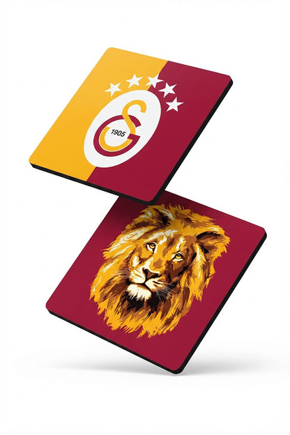 Galatasaray Aslan Figürü ve 5 Yıldızlı Arma Ahşap Bardak Altlığı
