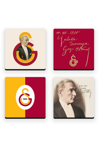 Galatasaray Atatürk Ahşap Bardak Altlığı 4'lü Set