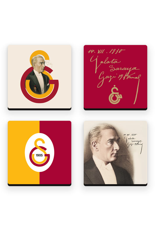 Galatasaray Atatürk Ahşap Bardak Altlığı 4'lü Set