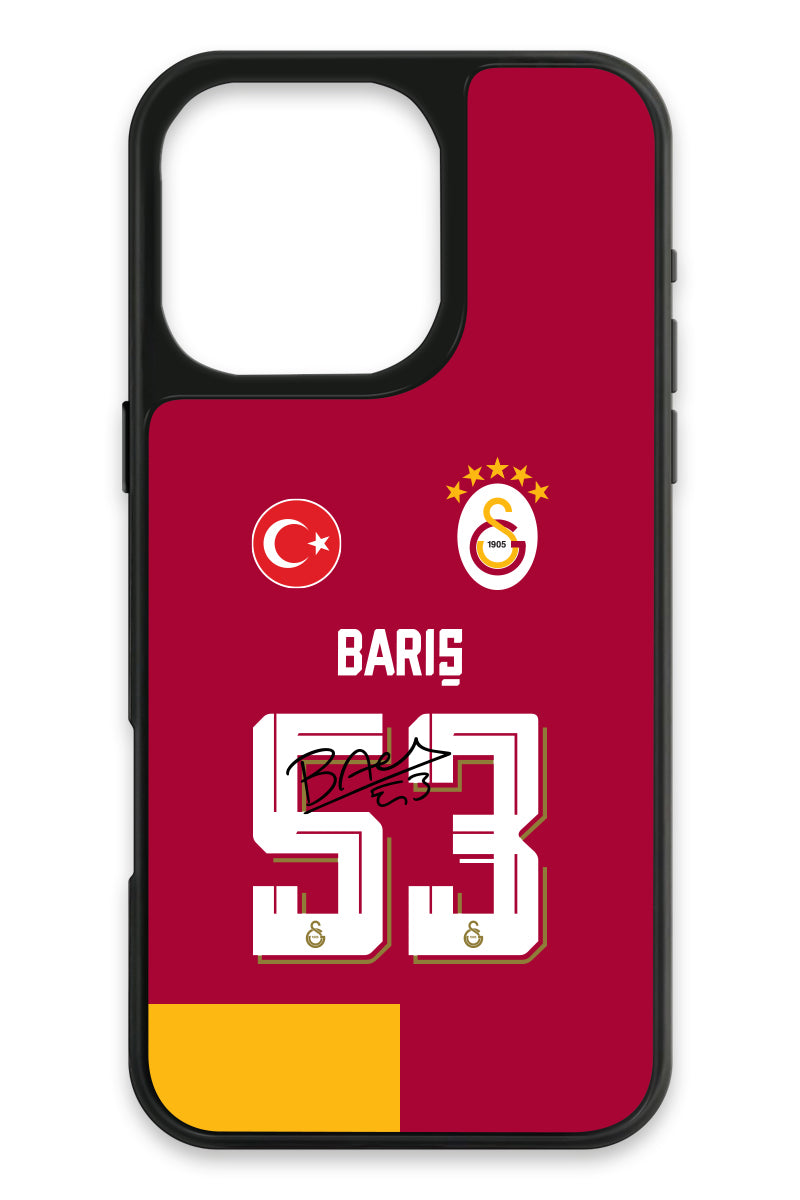 Galatasaray Barış Alper Yılmaz Parçalı Forma iPhone 16 Pro Max Cam Telefon Kılıfı