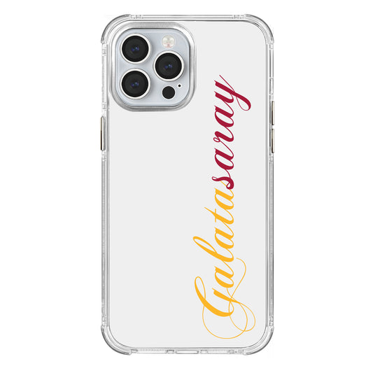 Galatasaray El Yazı Sarı Kırmızı Şeffaf iPhone 13 Pro Max Telefon Kılıfı