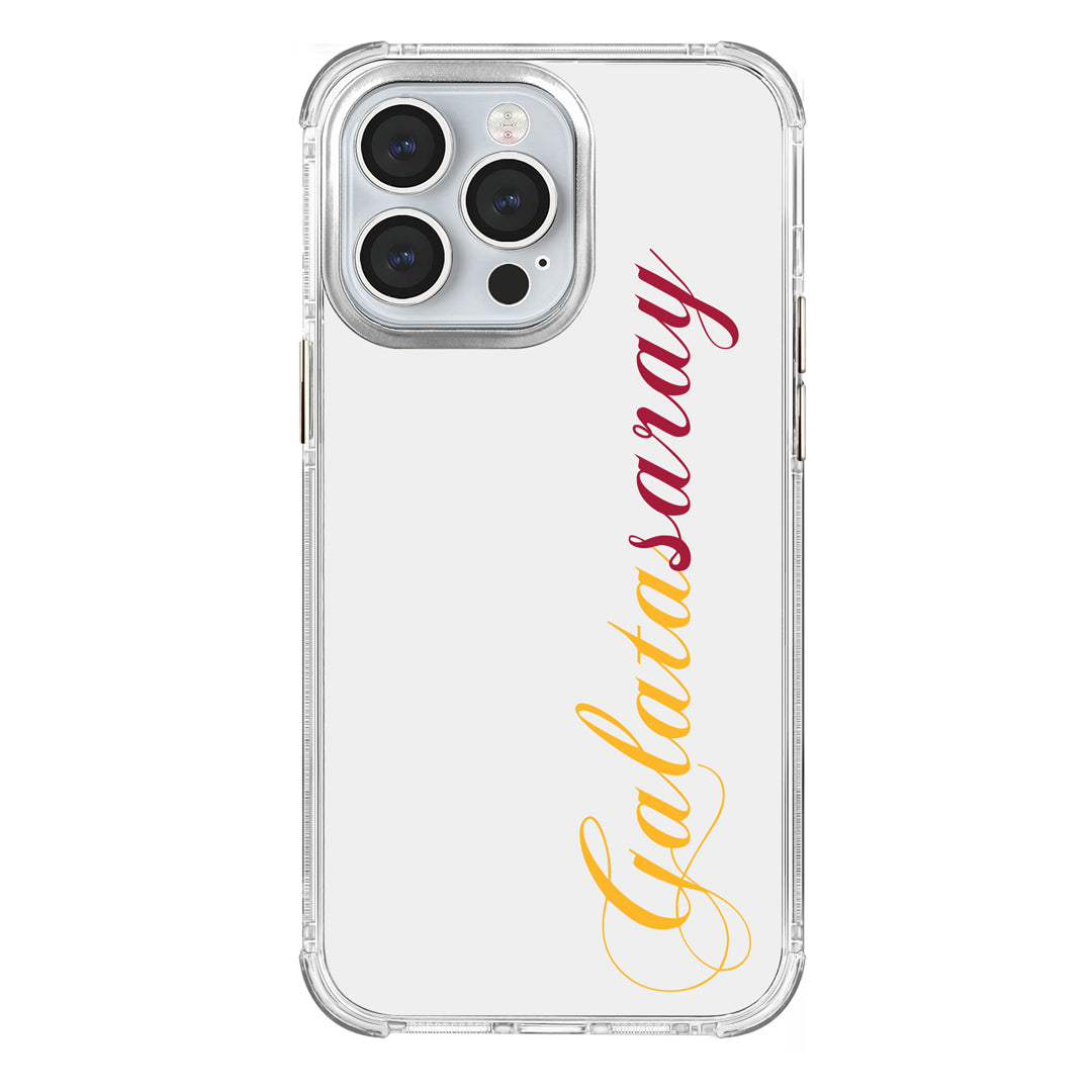 Galatasaray El Yazı Sarı Kırmızı Şeffaf iPhone 13 Pro Telefon Kılıfı