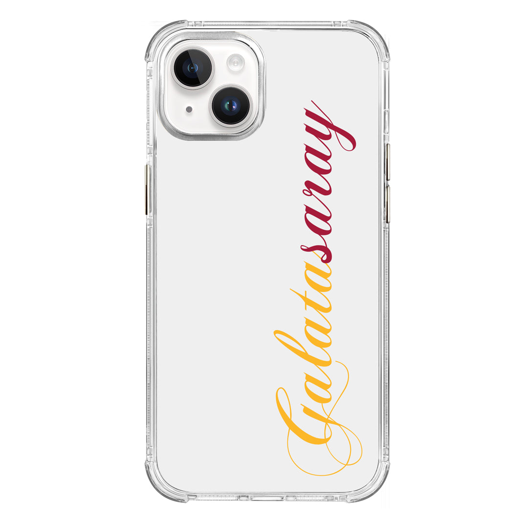 Galatasaray El Yazı Sarı Kırmızı Şeffaf iPhone 13 Telefon Kılıfı