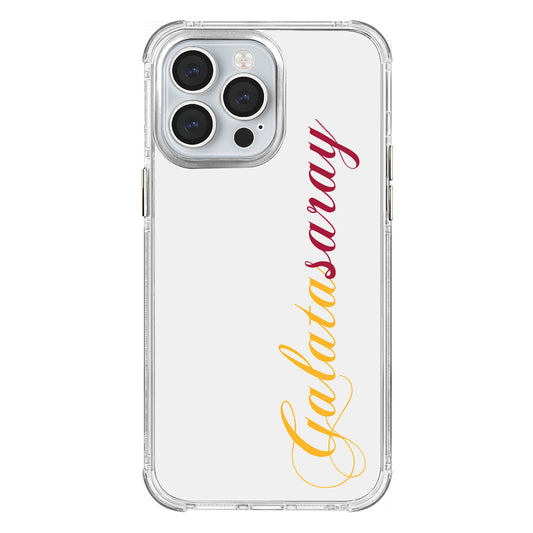 Galatasaray El Yazı Sarı Kırmızı Şeffaf iPhone 14 Pro Max Telefon Kılıfı