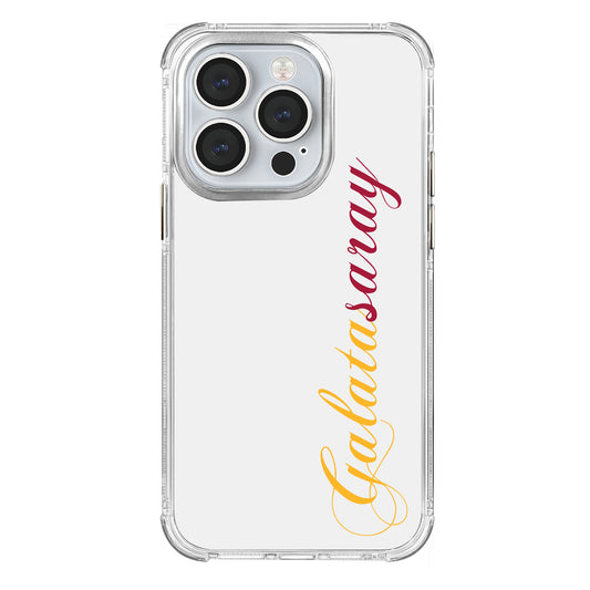 Galatasaray El Yazı Sarı Kırmızı Şeffaf iPhone 14 Pro Telefon Kılıfı