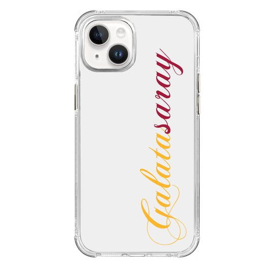 Galatasaray El Yazı Sarı Kırmızı Şeffaf iPhone 14 Telefon Kılıfı