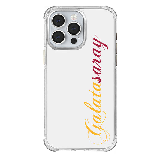 Galatasaray El Yazı Sarı Kırmızı Şeffaf iPhone 15 Pro Max Telefon Kılıfı