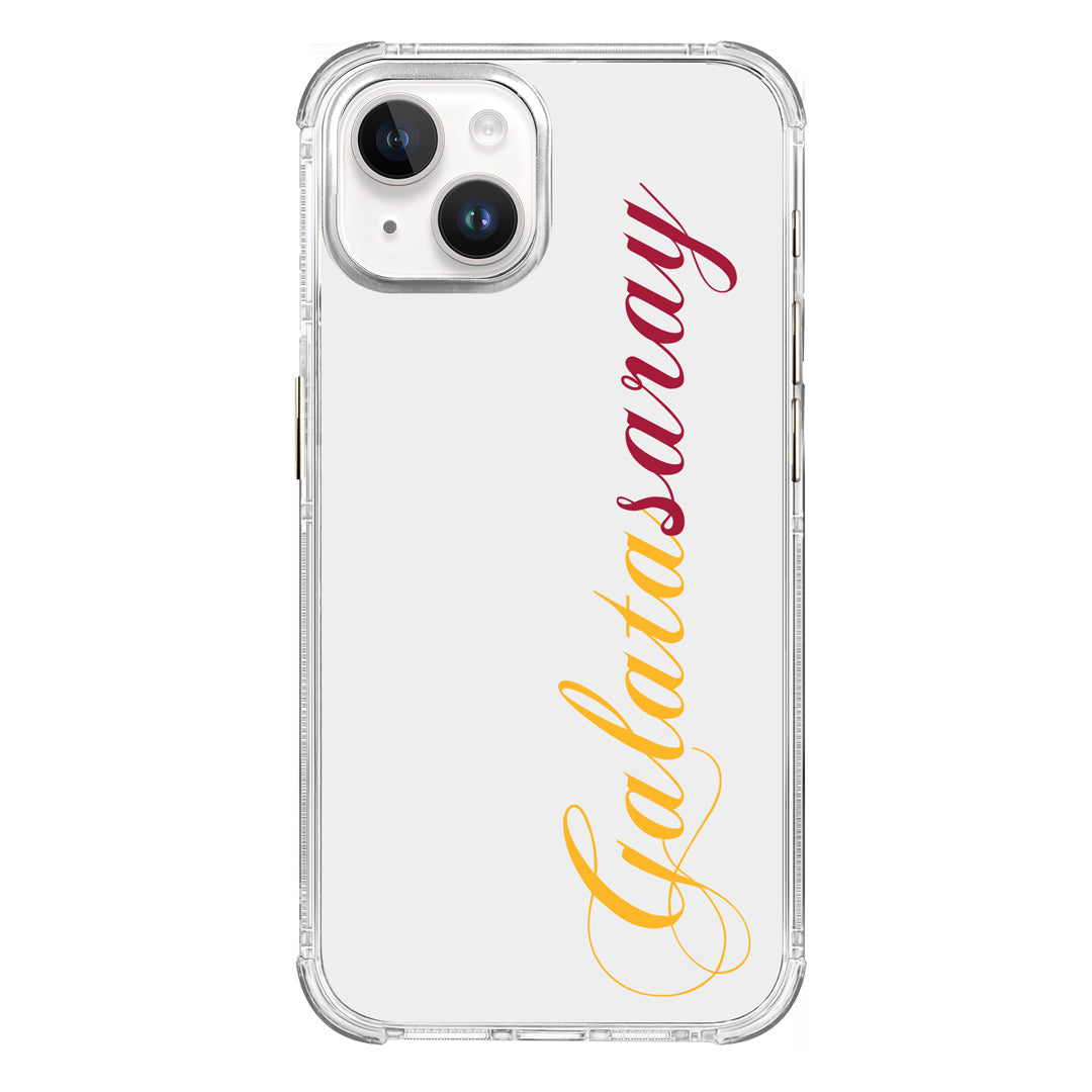 Galatasaray El Yazı Sarı Kırmızı Şeffaf iPhone 15 Pro Telefon Kılıfı
