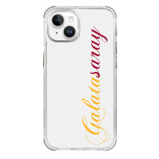 Galatasaray El Yazı Sarı Kırmızı Şeffaf iPhone 15 Telefon Kılıfı