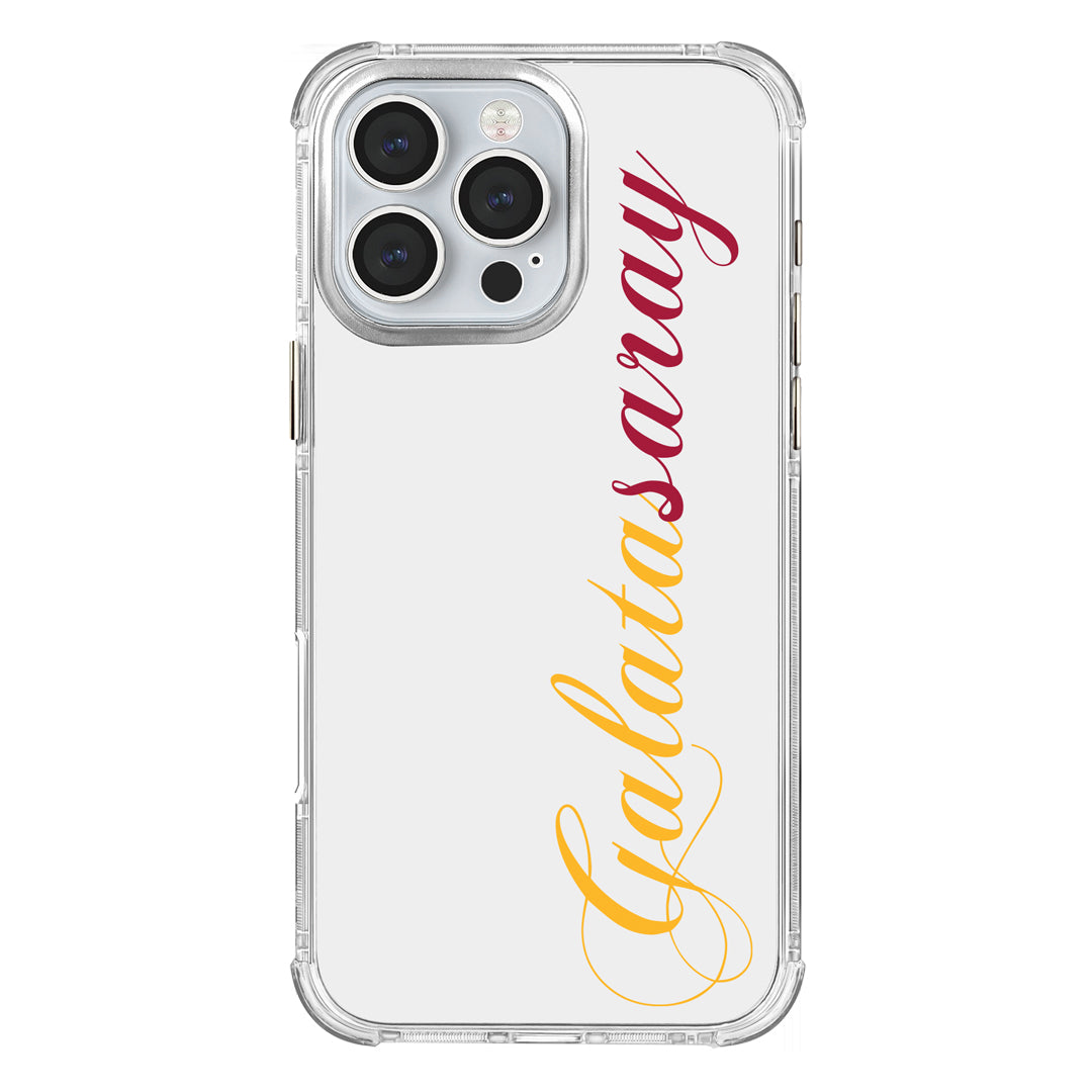 Galatasaray El Yazı Sarı Kırmızı Şeffaf iPhone 16 Pro Max Telefon Kılıfı