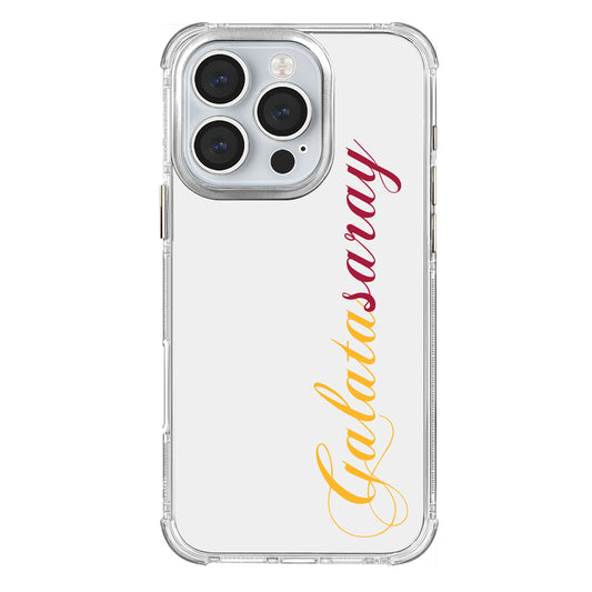 Galatasaray El Yazı Sarı Kırmızı Şeffaf iPhone 16 Pro Telefon Kılıfı