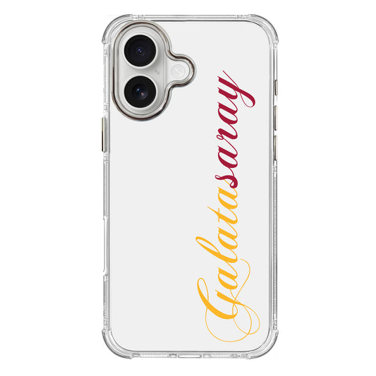 Galatasaray El Yazı Sarı Kırmızı Şeffaf iPhone 16 Telefon Kılıfı