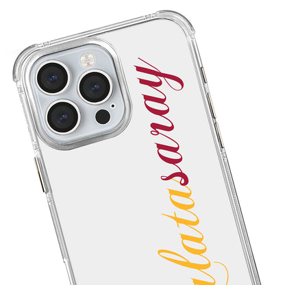 Galatasaray El Yazı Sarı Kırmızı Şeffaf iPhone 16 Pro Max Telefon Kılıfı