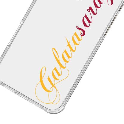 Galatasaray El Yazı Sarı Kırmızı Şeffaf iPhone 16 Pro Max Telefon Kılıfı