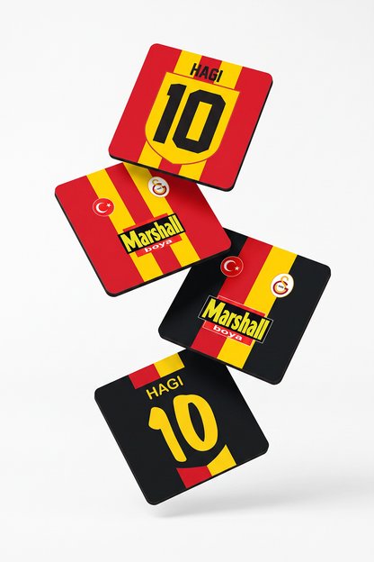 Hagi 10 Forma ve Galatasaray Arma Ahşap Bardak Altlığı