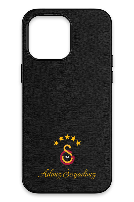 Galatasaray Kişiye Özel 5 Yıldız Arma iPhone 14 Pro Deri Magsafe Telefon Kılıfı