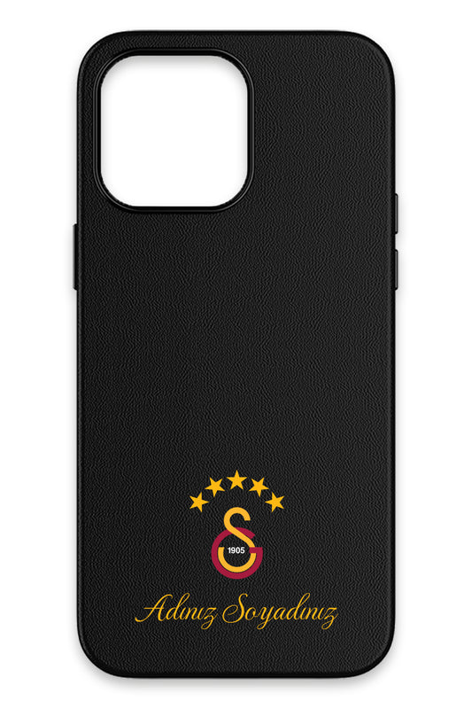 Galatasaray Kişiye Özel 5 Yıldız Arma iPhone 14 Pro Max Deri Magsafe Telefon Kılıfı