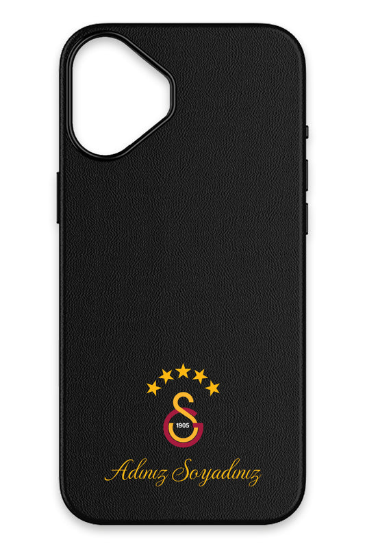 Galatasaray Kişiye Özel 5 Yıldız Arma iPhone 16 Deri Magsafe Telefon Kılıfı