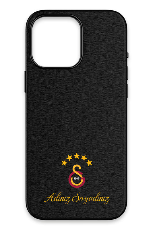Galatasaray Kişiye Özel 5 Yıldız Arma iPhone 16 Pro Deri Magsafe Telefon Kılıfı