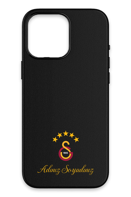 Galatasaray Kişiye Özel 5 Yıldız Arma iPhone 16 Pro Max Deri Magsafe Telefon Kılıfı