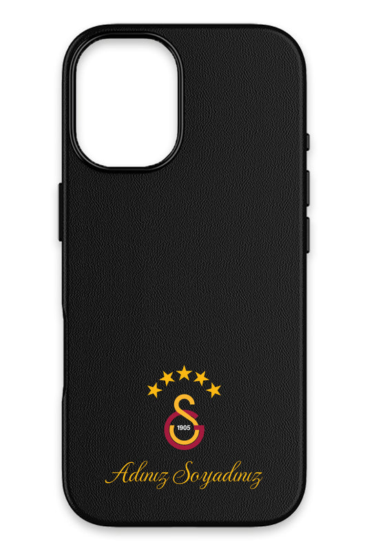 Galatasaray Kişiye Özel 5 Yıldız Arma iPhone 17 Deri Magsafe Telefon Kılıfı