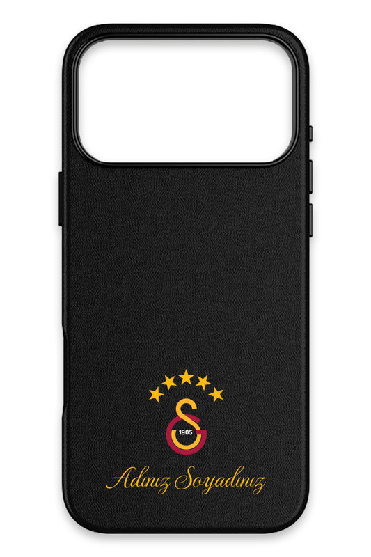 Galatasaray Kişiye Özel 5 Yıldız Arma iPhone 18 Pro Max Deri Magsafe Telefon Kılıfı
