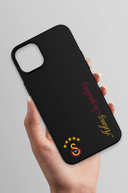 Galatasaray Kişiye Özel 5 Yıldız Arma iPhone 14 Deri Kılıf