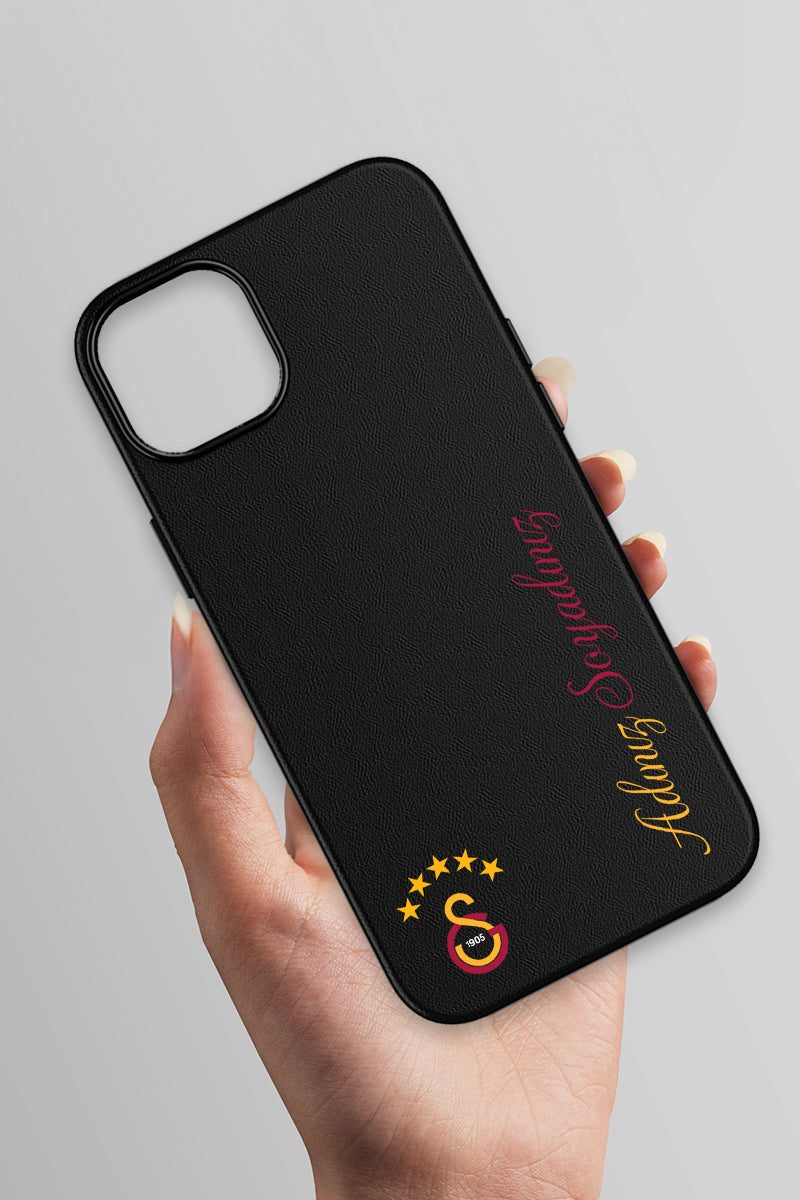 Galatasaray Kişiye Özel 5 Yıldız Arma iPhone 15 Deri Kılıf