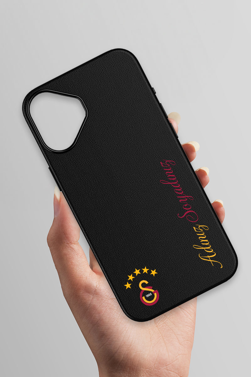 Galatasaray Kişiye Özel 5 Yıldız Arma iPhone 16 Deri Kılıf