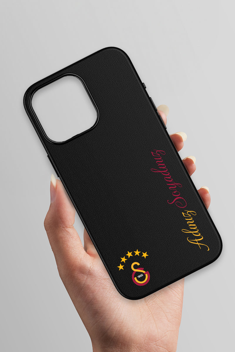 Galatasaray Kişiye Özel 5 Yıldız Arma iPhone 16 Pro Max Deri Kılıf