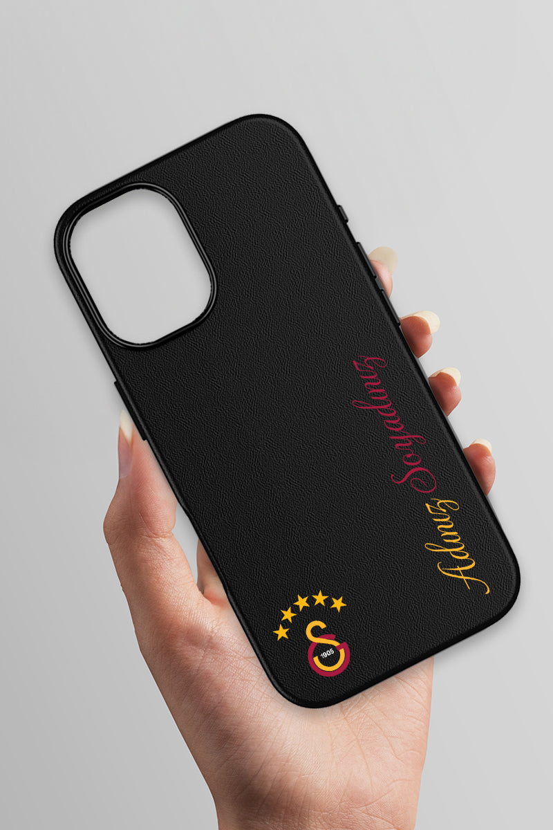 Galatasaray Kişiye Özel 5 Yıldız Arma iPhone 17 Deri Kılıf